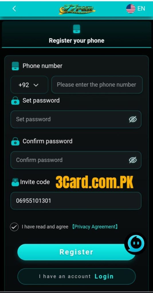 77pkr game registration image